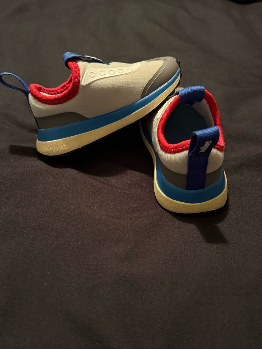 Native Kids Slip-On Sneakers in White, Blue & Red